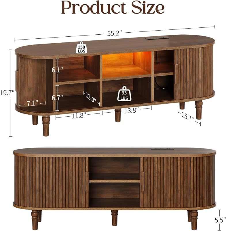 55" TV Stand with Power Outlet - TV Console with LED Light for Living Room image 2