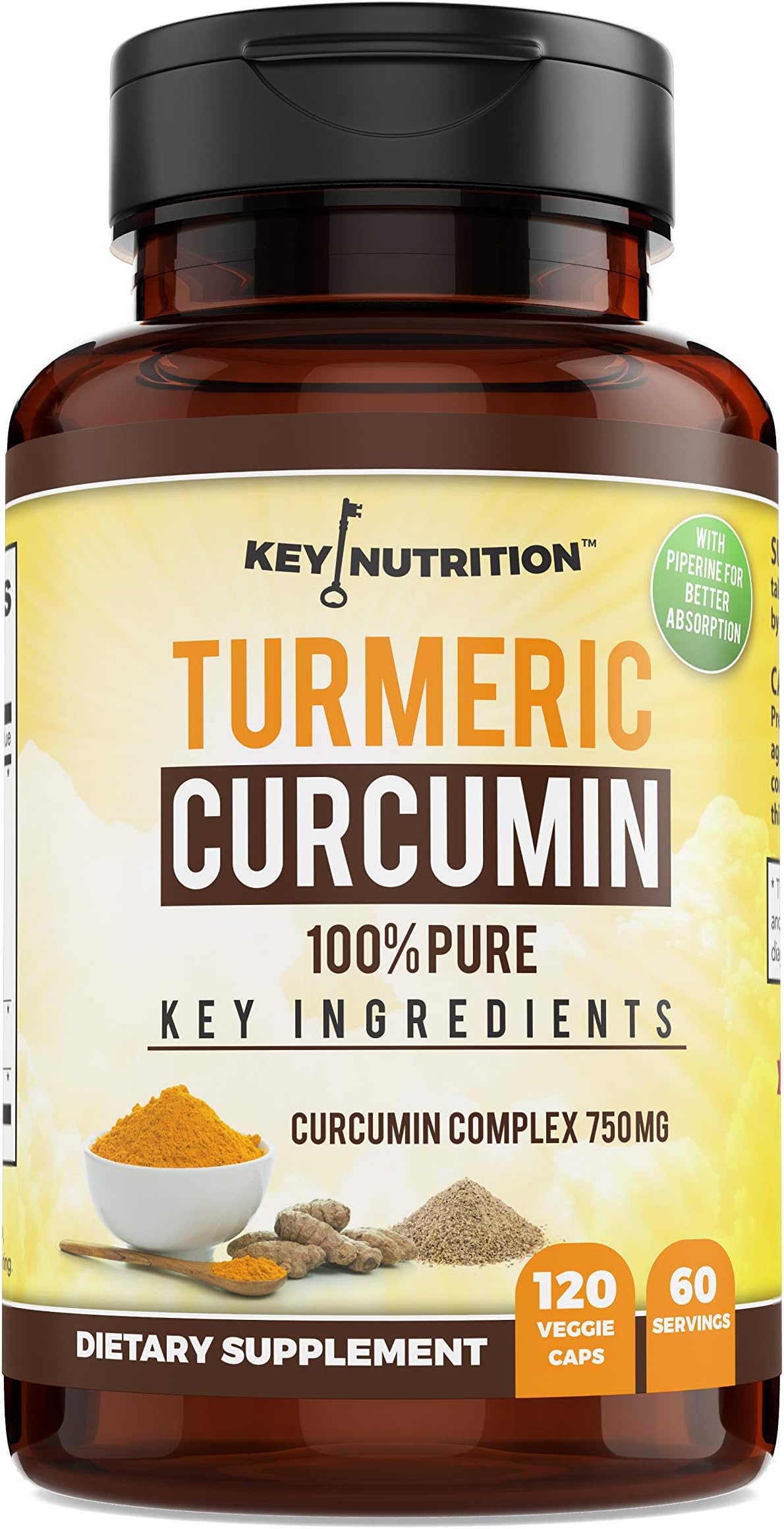Turmeric Curcumin Complex with Piperine, 100% Pure - 120 Capsules