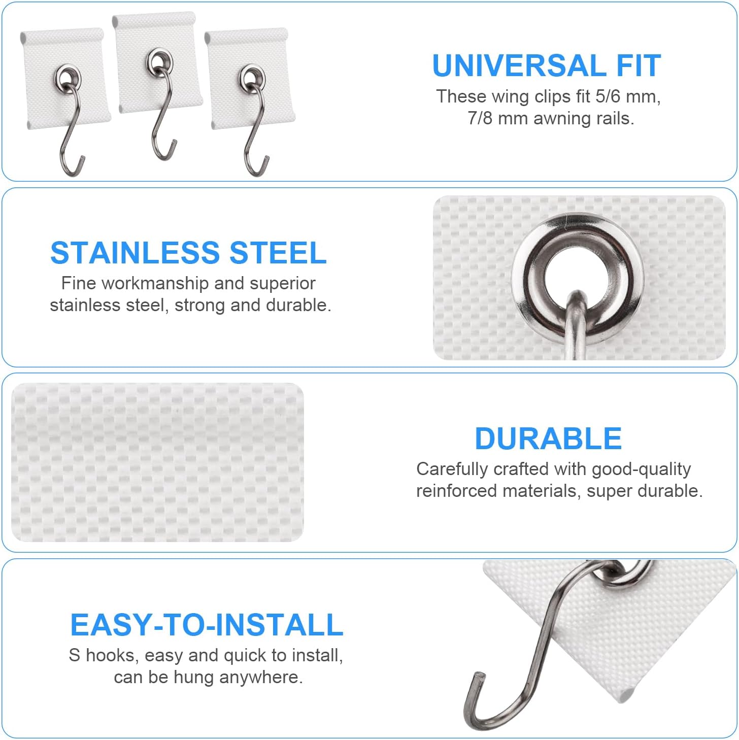 10pcs RV Awning Hooks, RV Awning Light Clips for Pipe Rails 5/6 mm, 7/8 mm Awning S-Shaped Hooks Hanger for RV Canopy RV Awning Light Holder Camper Awning Hooks for Lights Clothes