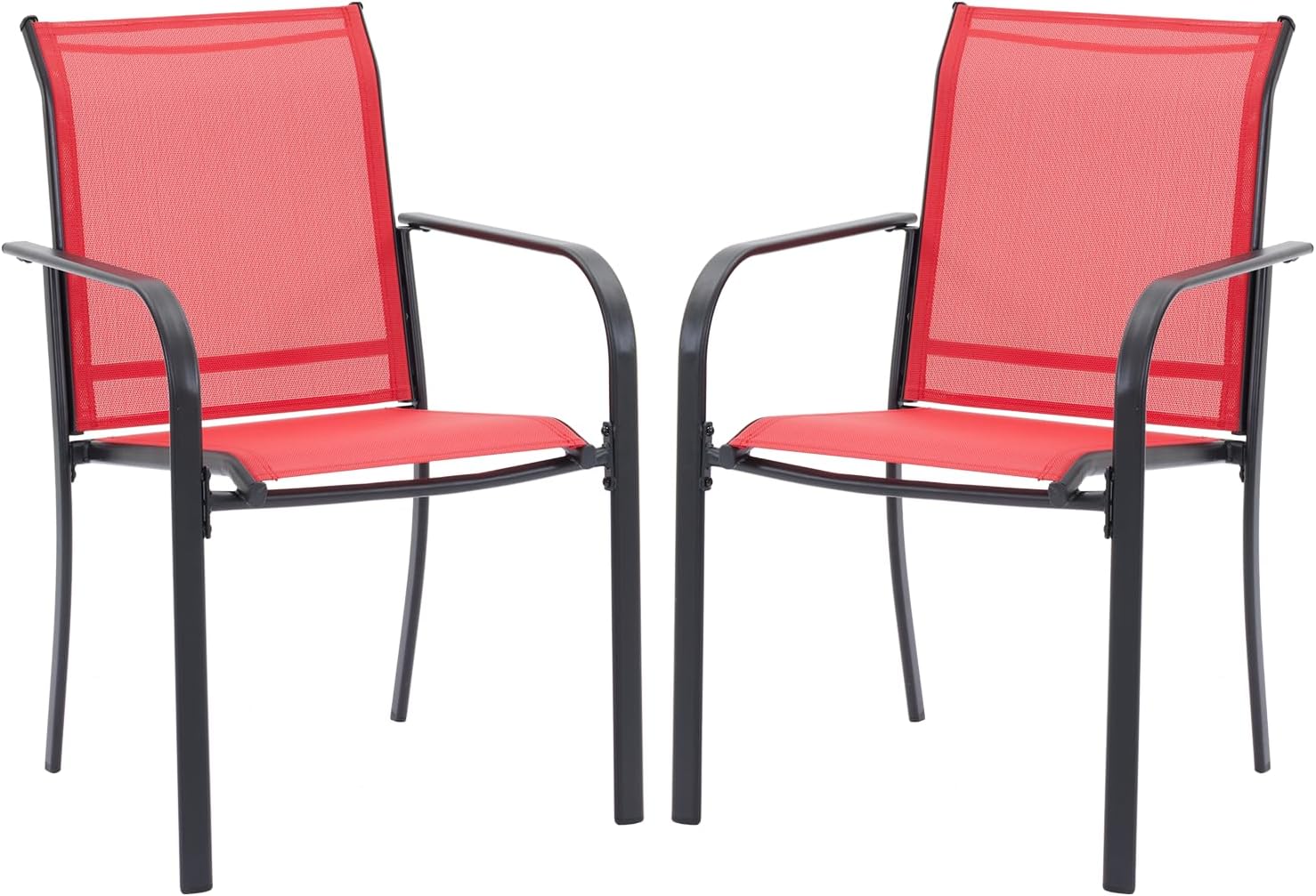 VICLLAX Patio Stackable Dining Chairs Set for 2, Outdoor Sling Chairs with Metal Frame for Front Porch Balcony Backyard Garden and Deck, Red