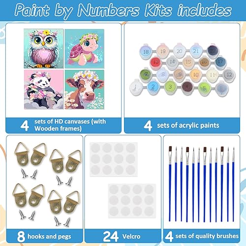 Miniatura 63 de EOBROMD Mrine Life - Paquete de 4 kits de pintura enmarcada por números para niños, kits de bricolaje para niños de 4 a 8 a 12 años, pintura sobre