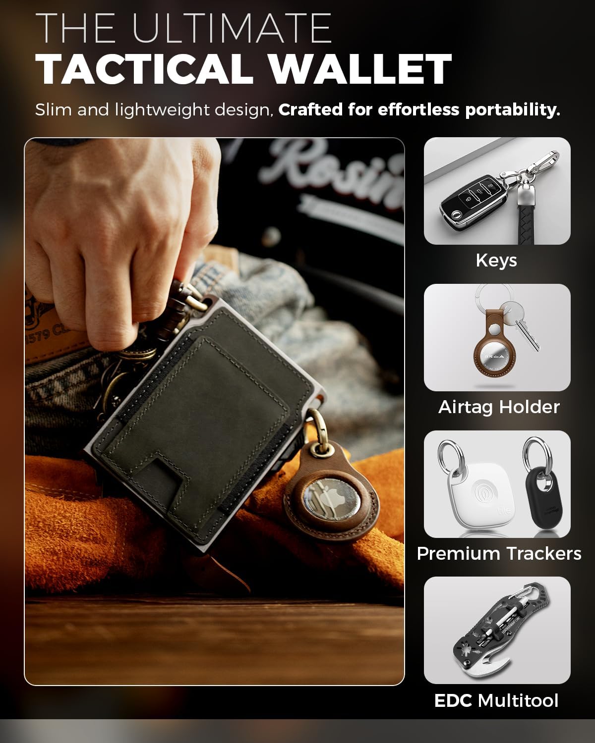 LORZOR Slim Tactical Wallet for Men- Minimalist Full Grain Leather Wallet for 10 Cards, RFID Blocking Aluminum Cardholder, Smart Pop Up Card Case, Front Pocket, Money Clip, Gift for Men(ArmyGreen) - Image 6