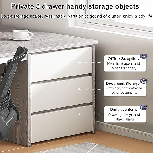 Miniatura 4 de Escritorio para computadora con 3 cajones, estación de trabajo de oficina en casa, escritorio de trabajo estable, mesa de estudio moderna para