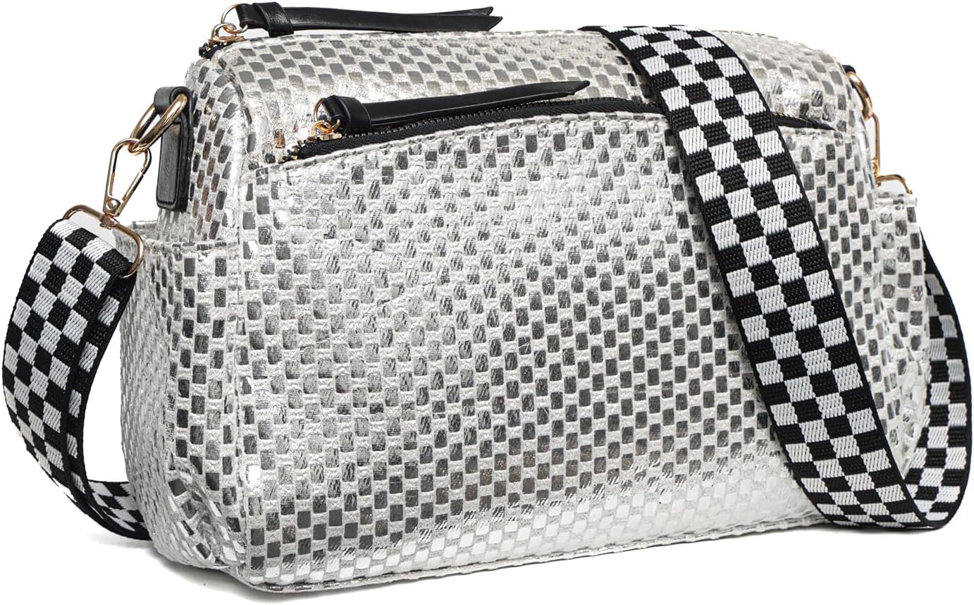 Small Crossbody Bags for Women - Checkered Nylon Quilted Purse with 3 Zips Fits Phone & Wallet Compact Travel