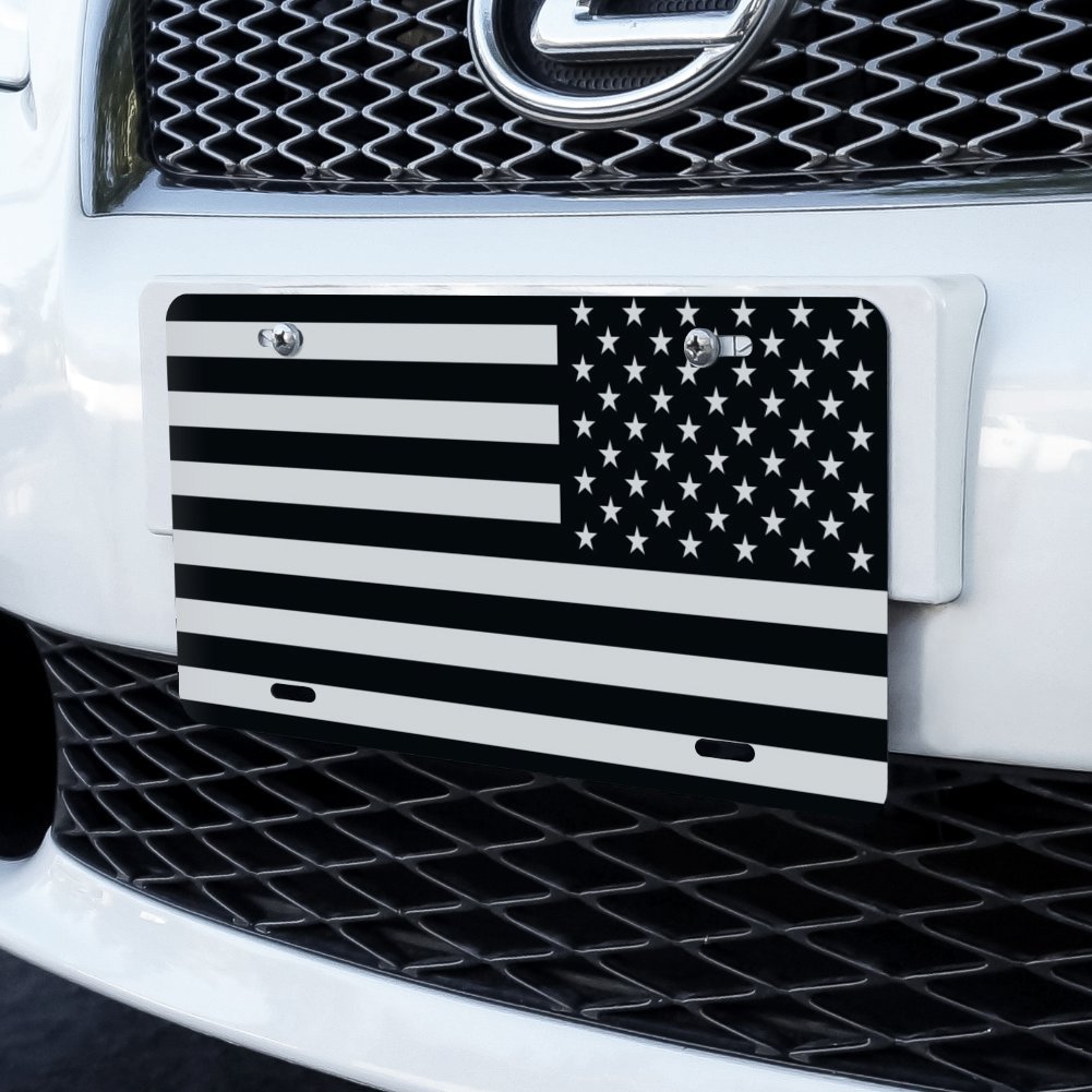 GRAPHICS & MORE Subdued Reverse American USA Flag Black White Military Tactical Novelty Metal Vanity Tag License Plate