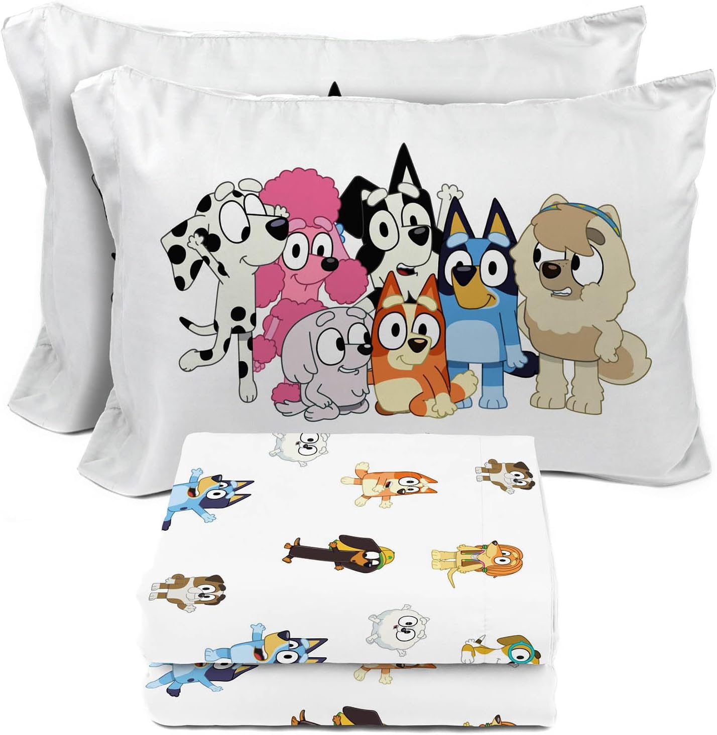 Sunny Side Up Bluey & Friends Full Sheet Set - 4 Piece Kids Bedding Set Includes Pillow Cover - Super Soft Microfiber Sheets