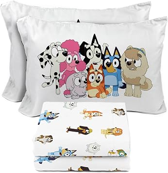 Sunny Side Up Bluey & Friends Full Sheet Set - 4 Piece Kids Bedding Set Includes Pillow Cover - Super Soft Microfiber Sheets