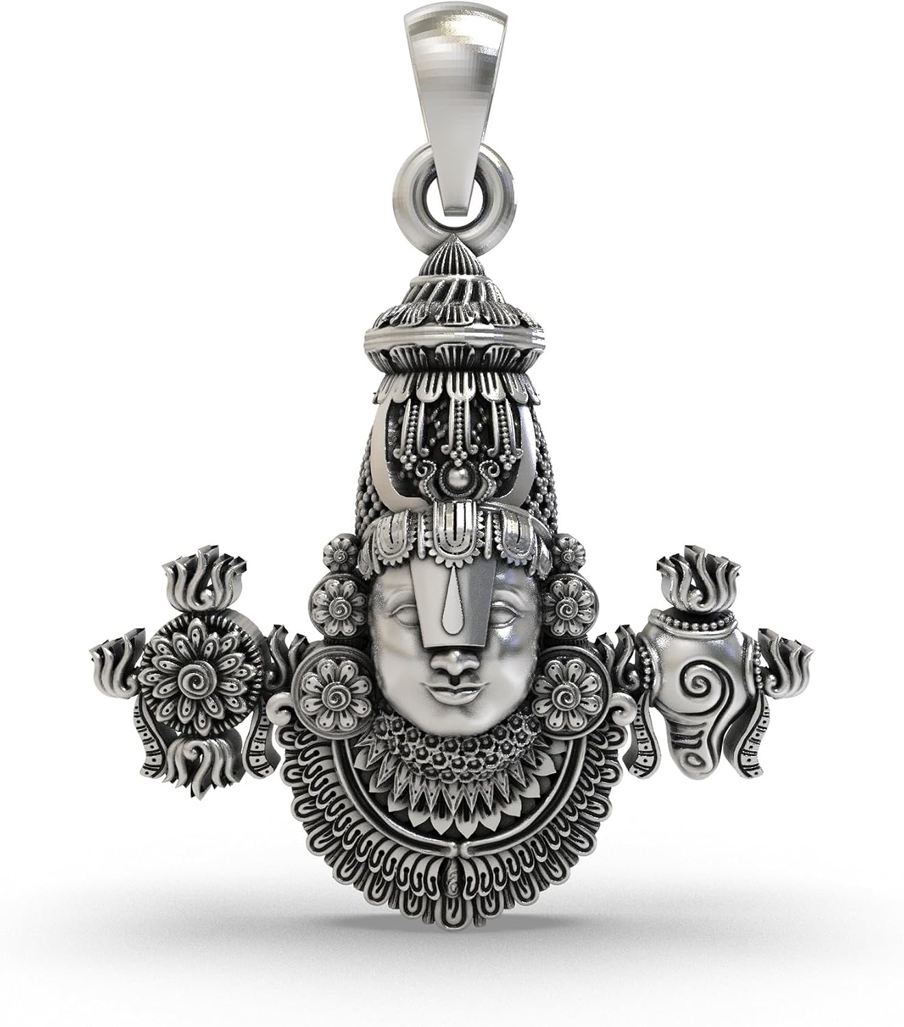 Exotic India 925 Sterling Silver Tirupati Balaji Pendant Sacred Lord Venkateshvara Jewelry for Protection & Devotion