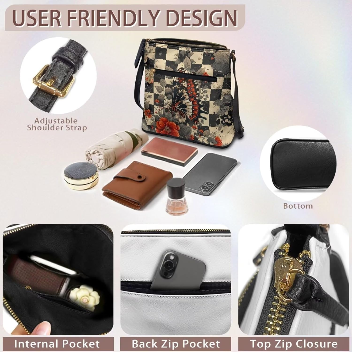 Women Crossbody Shoulder Bag Leather Satchel Purse Hobo Bag with Shoulder Strap for Travel Daily Use - Image 6