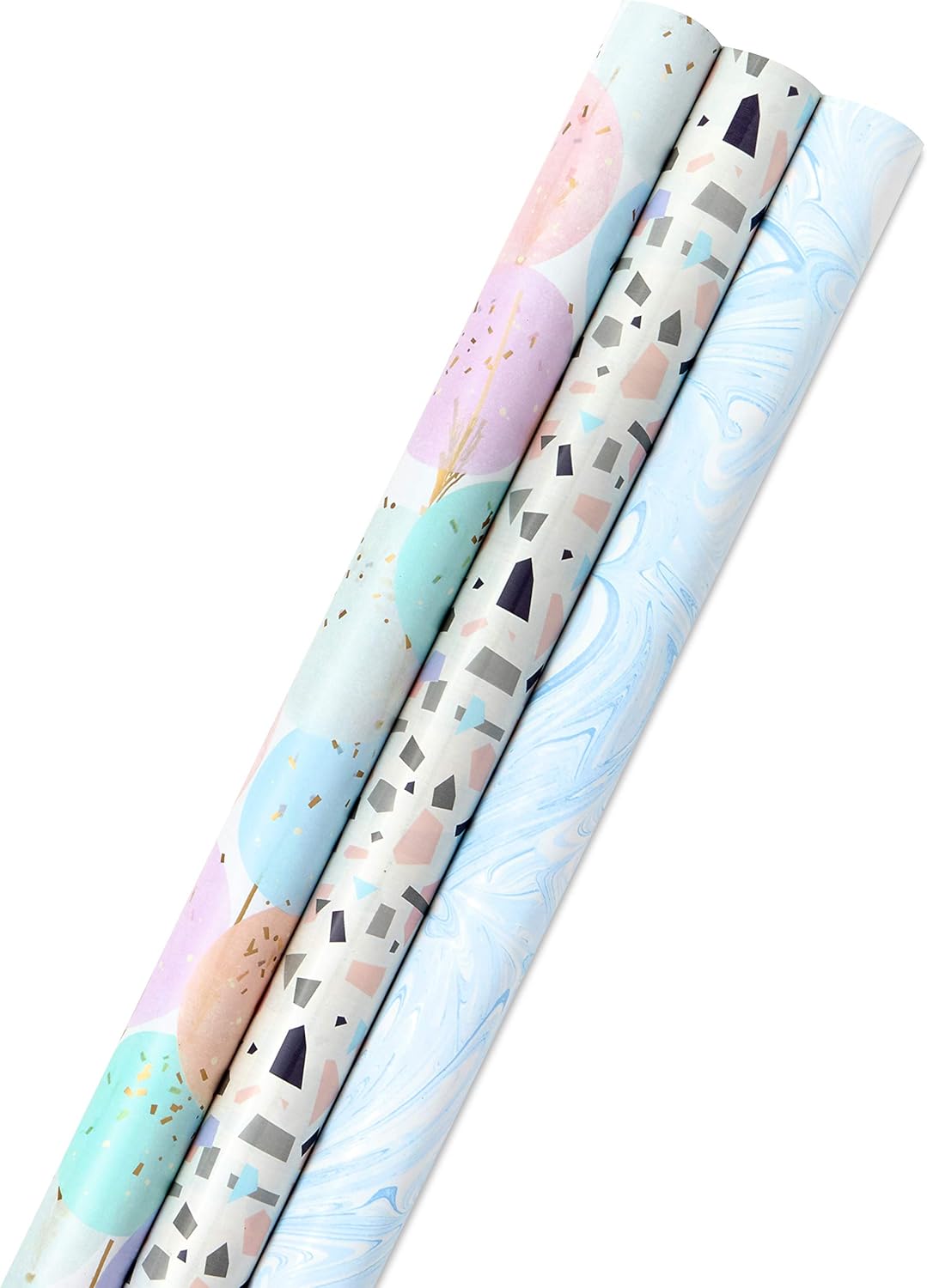 Hallmark Wrapping Paper Bundle with Cut Lines on Reverse - Blush, Gray, Blue, Gold (3-Pack: 55 sq. ft. ttl.) High Gloss & Metallic Prints for Mothers Day, Weddings, Baby Showers, Bridal Showers
