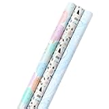 Hallmark Wrapping Paper Bundle with Cut Lines on Reverse - Blush Pink, Gray, Blue, Gold (3-Pack: 55 sq. ft. ttl.) High Gloss & Metallic Prints for Mothers Day, Weddings, Baby Showers, Bridal Showers