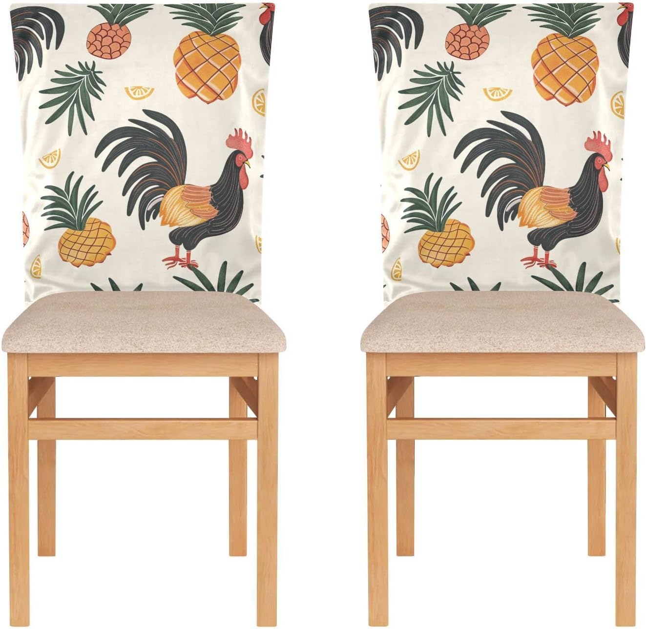 ALAZA Rooster Pineapples Chair Back Cover Set of 6, Washable Reusable Removable Chair Slipcovers Decorative Chair Cover for Home Kitchen Wedding Party