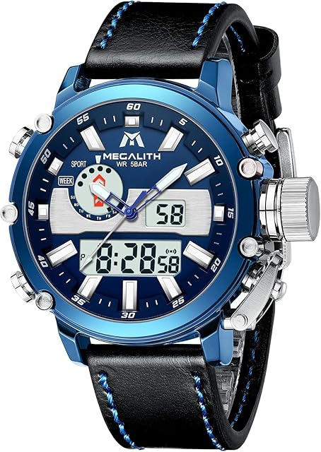 MEGALITH Mens Digital Watches Sports Waterproof Military Watch for Men Multifunction Big Face Designer LED Digital-Analog Wrist Watch Men Nylon Stopwatch Alarm Calendar Luminous