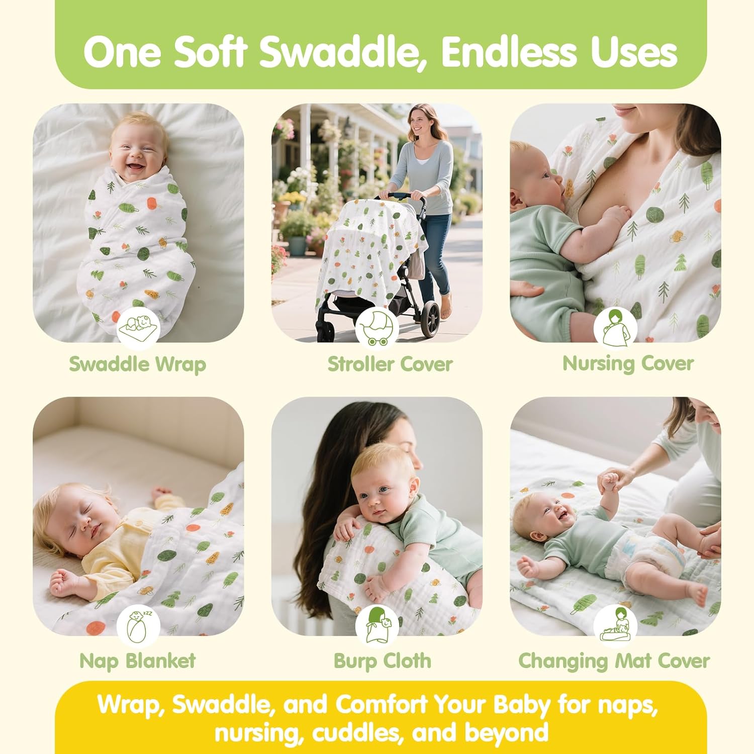 hahaland Baby Shower Gift for New Mom, Newborn Gift Set for Boys & Girls with Swaddle Blanket, Rattle Socks and Wristband Set, Plush Rattle, Soft Baby Crinkle Book, Wooden Milestone Card