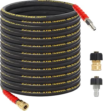 50FT Pressure Washer Hose 3/8- 5000 PSI High Tensile Wire Braided Kink Resistant Power Washer Hoses Extension, Hot & Cold Water Max 212F with 2 Pcs M22-14mm 3/8" Quick Connect Kits
