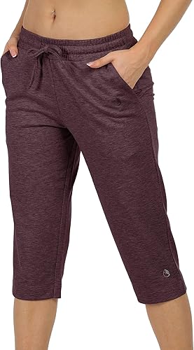 icyzone Pantalones deportivos capri para mujer, pantalones deportivos de rizo francés con bolsillos