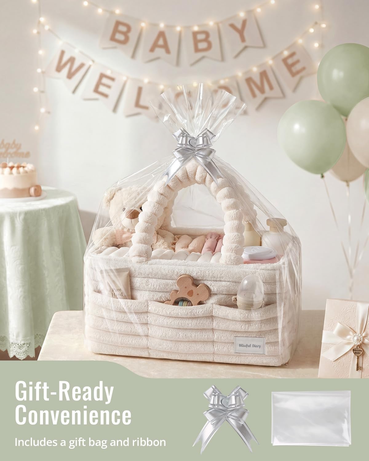  Flannel Diaper Caddy Organizer & Gift Packaging, Cream Beige | Portable Diaper Basket, Nursery Storage Basket, Gift to Baby Shower, Newborn Boy & Girl Essential, Registry Search Must Haves thumbnail
