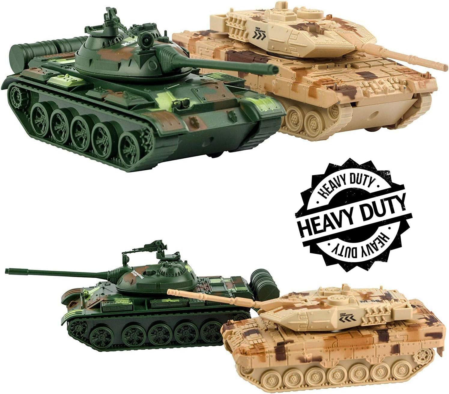 T-55 Diecast Metal Military Pullback Model Battle Tanks with Lights and Realistic Sound (2-Pack)