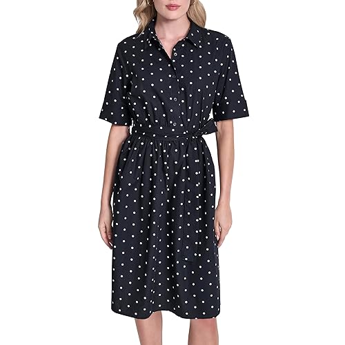 Women's 3/4 Sleeve Collared Neck Cotton Poplin Shirt Dress