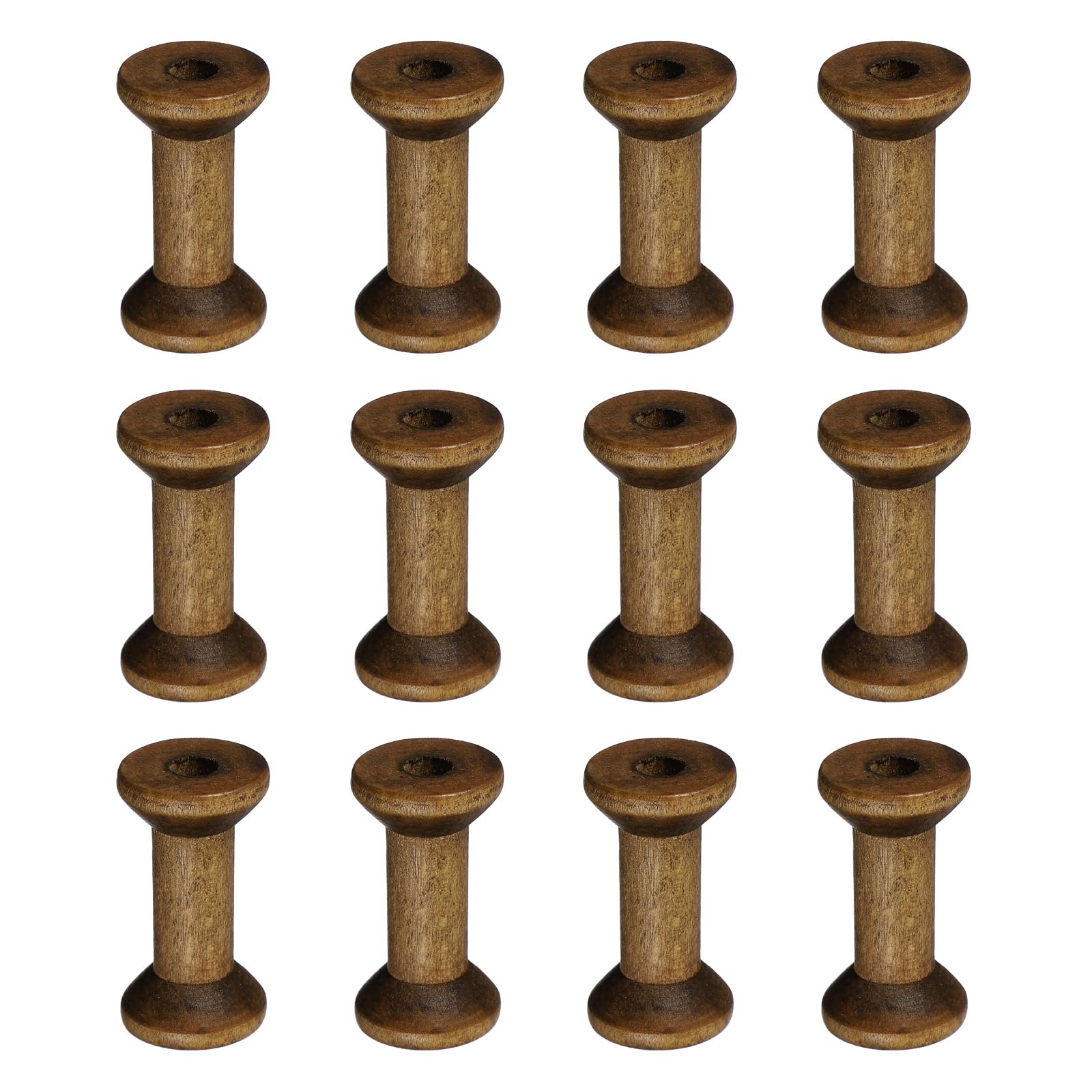 YELARXI Wooden Empty Spools, Empty Sewing Bobbins Thread Holder Unfinished Wood Spool Tool Rotatable -Fit for (Textile Wire Weaving/Arts DIY/Embroidery) 1.6 in & 12 Pcs & Brown