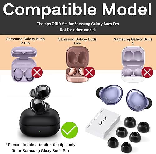 Miniatura 2 de Miimall - Almohadillas de espuma para los oídos compatibles con Samsung Galaxy Buds Pro, ajuste definitivo en la funda, tapones antideslizantes para