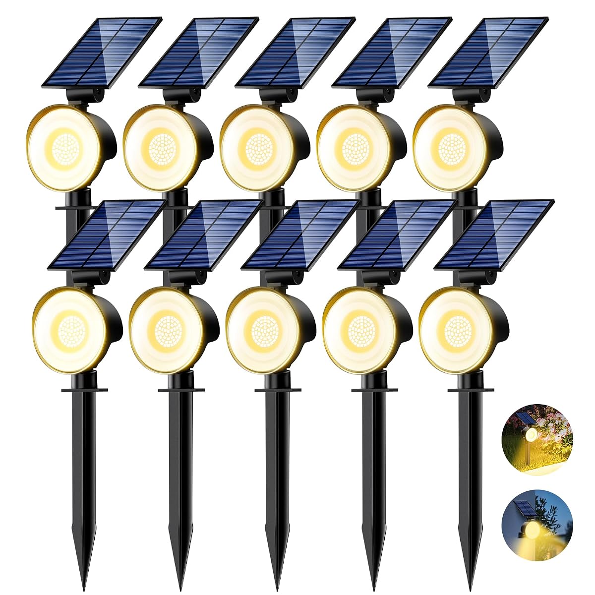 nipify 10 Pack Solar Spot Lights Outdoor Waterproof with 3 Modes Solar