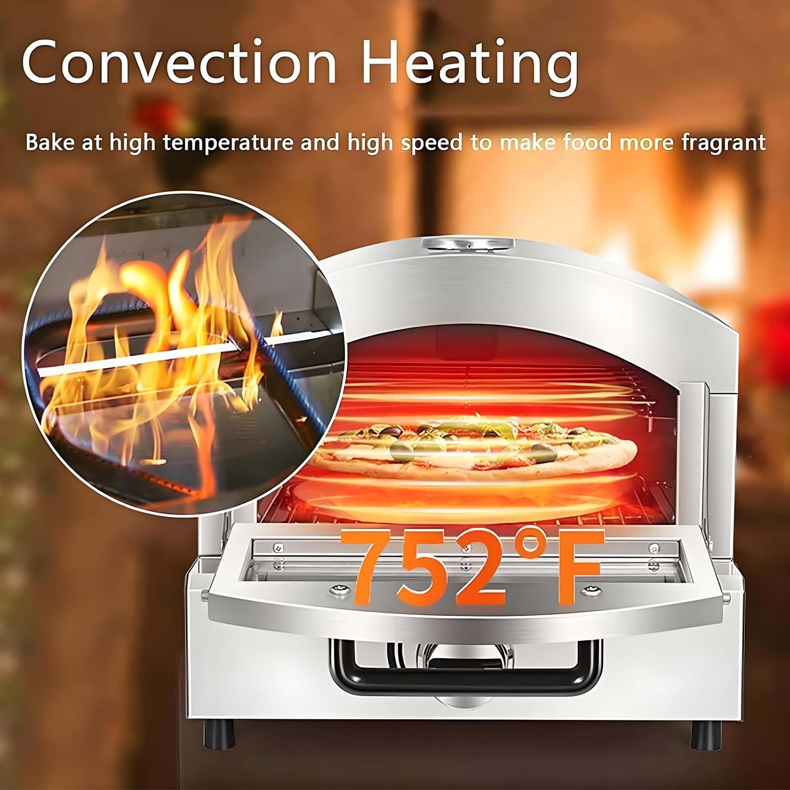 Forno A Gas per Pizza in Acciaio Inox - Termometro Esterno di Precisione Cottura, Design Antivento, Manopole dei Bruciatori Regolabili, Include Vassoio Raccogli-Gocce per Pizza, Valvola di