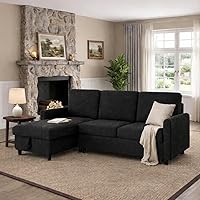 Vista 3 de JAMFLY Sofá cama extraíble con diván de almacenamiento, sofá modular de pana en forma de L, sofá convertible de 3 plazas con almacenamiento oculto