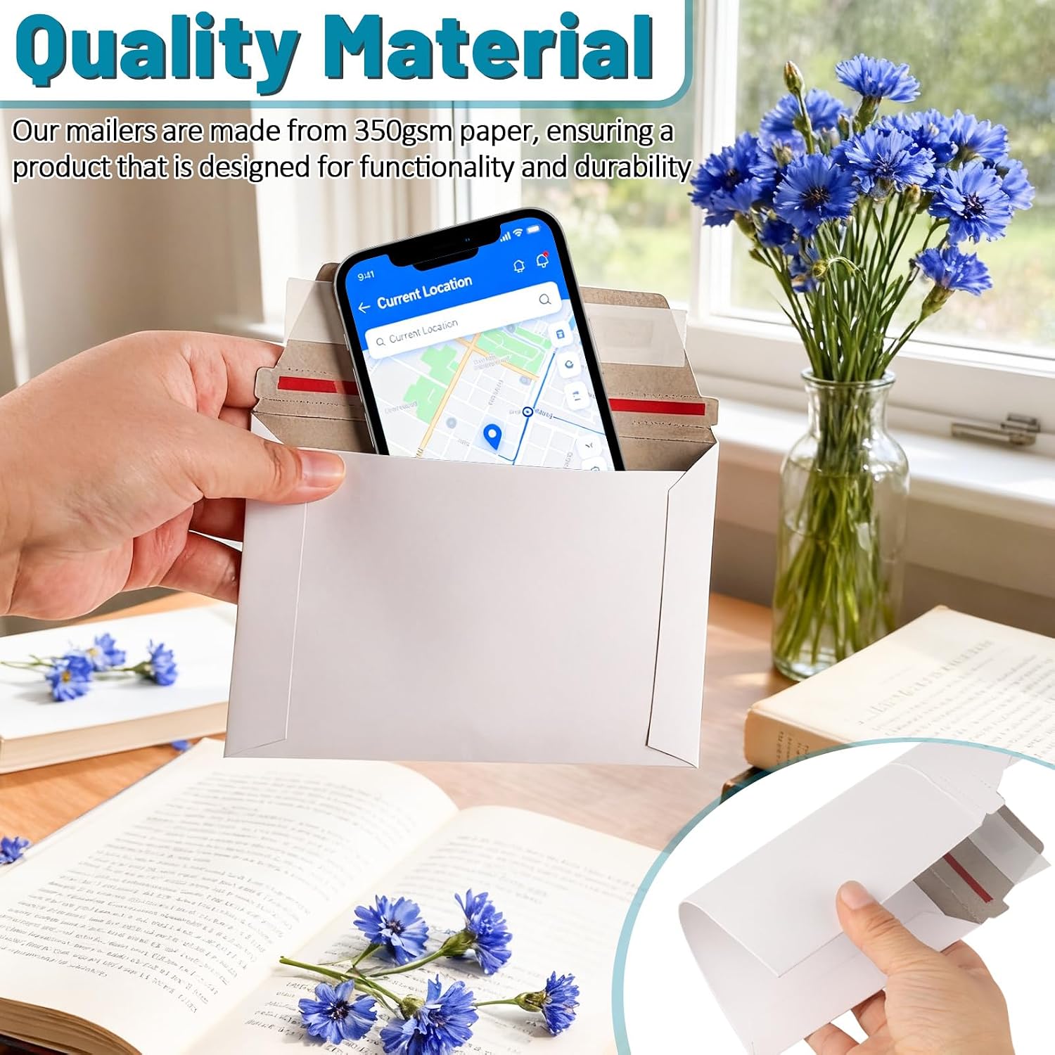 100 Pack Rigid Mailers 4.5x6.5 Inch Self Seal Document Mailers, Protective Flat Cardboard Sturdy White Photography Envelopes for Photos, Document, Coins, Stamps