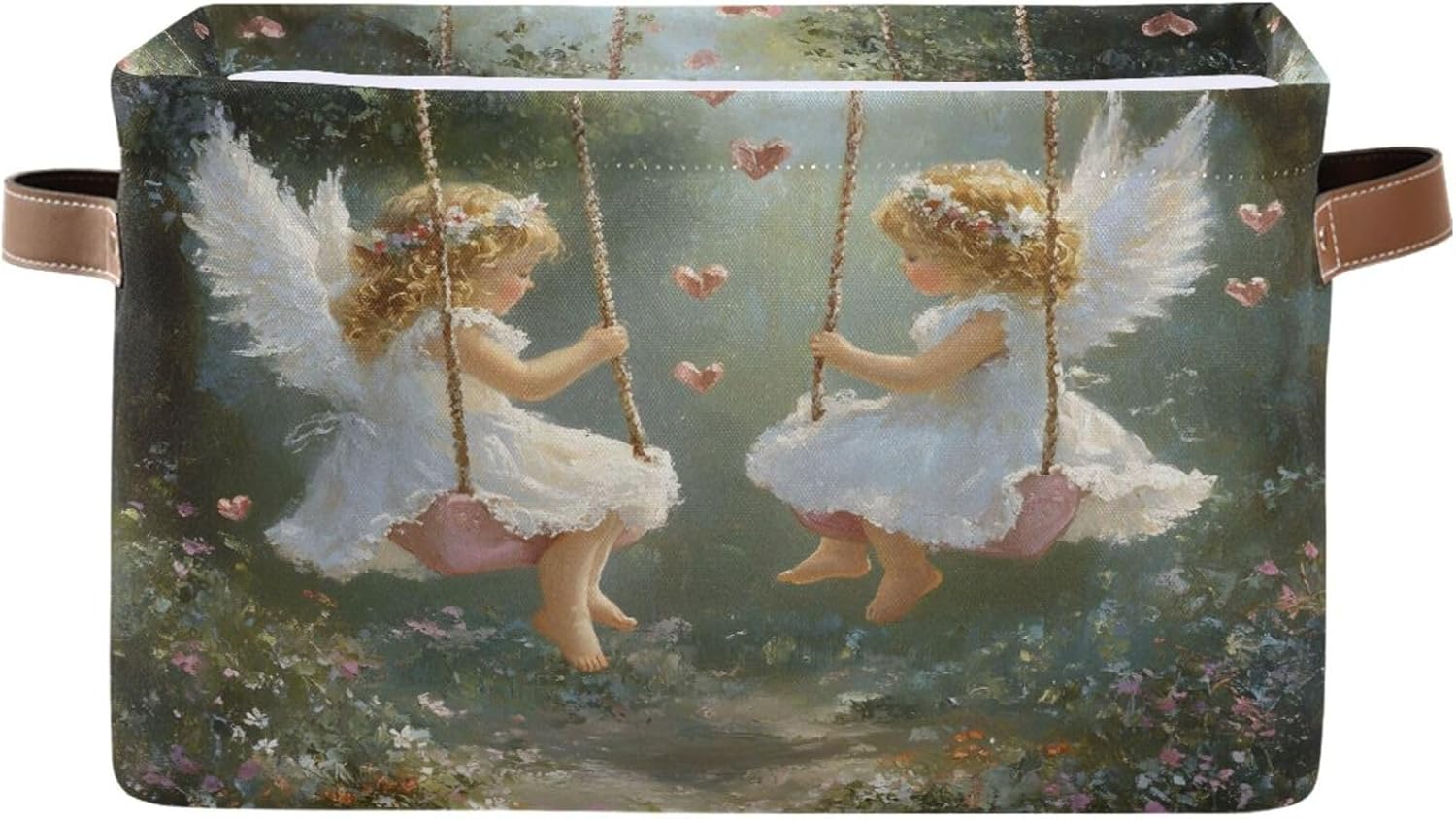 Cute Angel Storage Basket for Organizing Decorative Foldable Storage Bin with Handle Canvas Fabric Organizer for Home Closet Bedroom 2 Pack