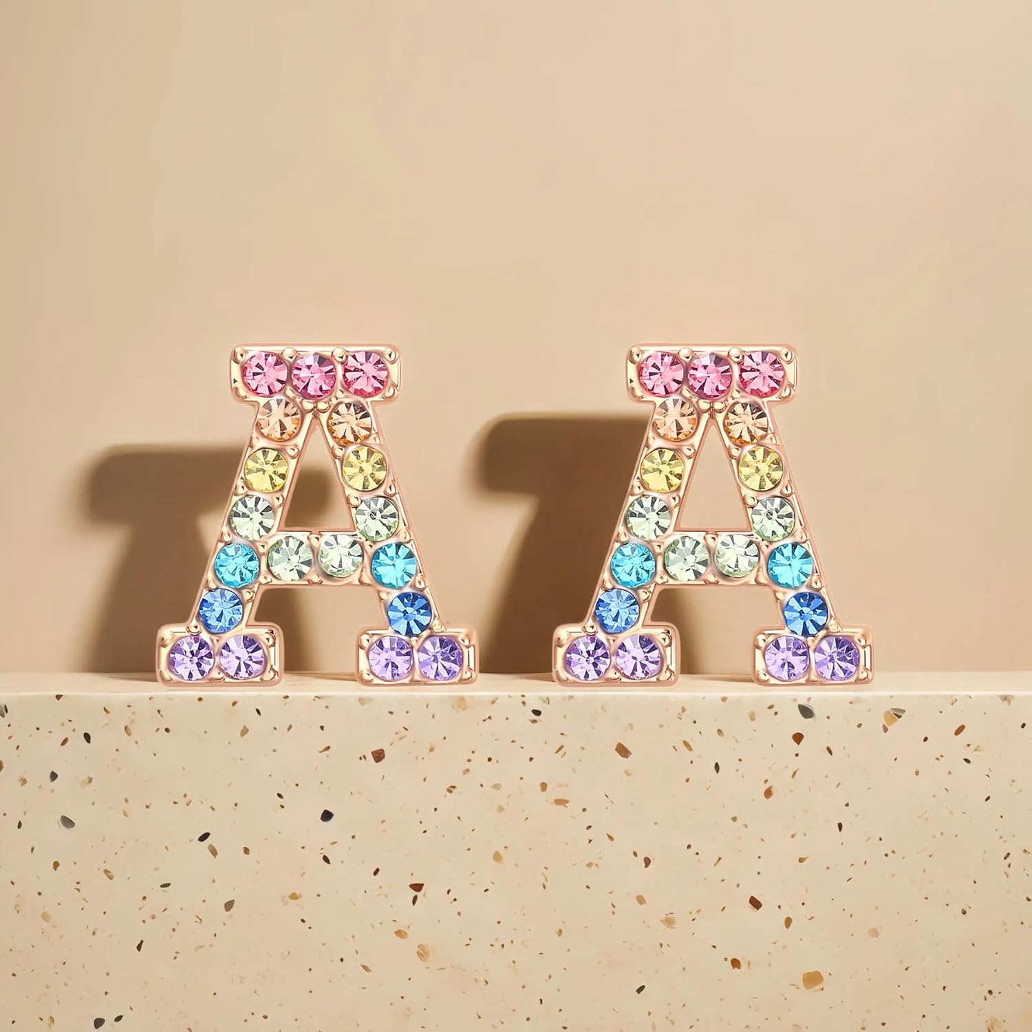 Gold Initial Earrings Stud, Colorful Rhinestone Letter Earrings Stud Cute Monogram Jewelry Alphabets from A-Z Gift Idea of the Earrings - Image 4