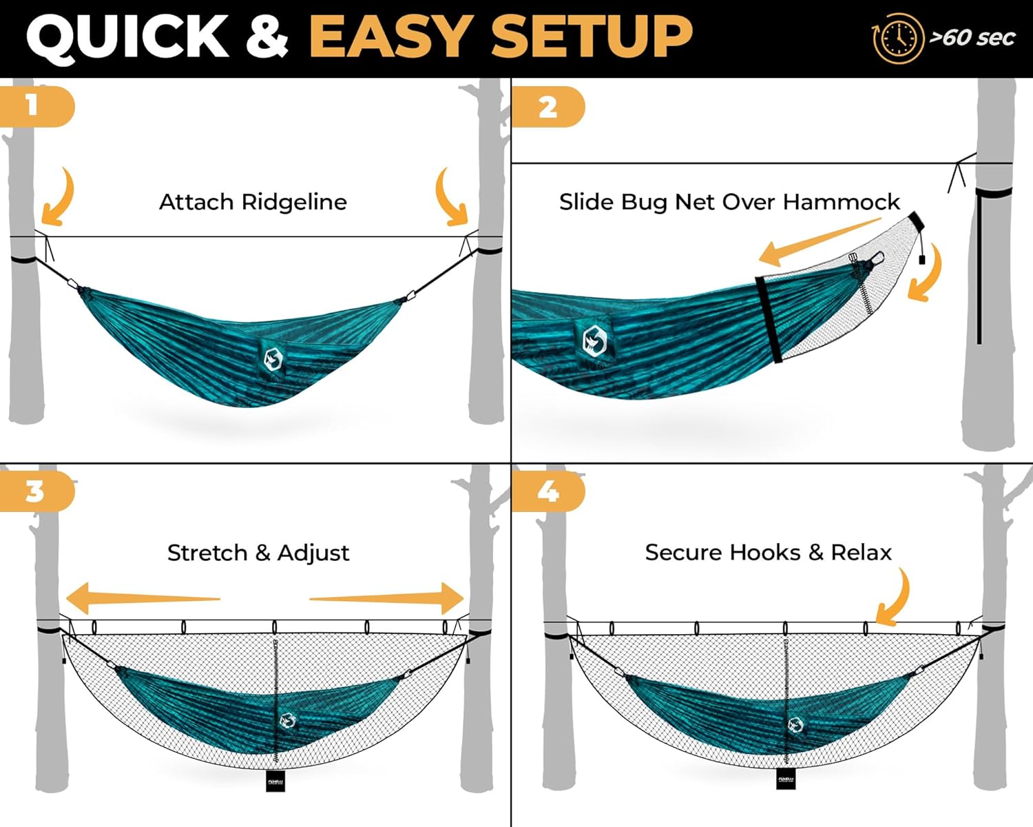 Foxelli XL Hammock Net – 12ft Net for Hammocks, Lightweight Portable Hammock Netting, Fast and Easy Set Up, Fits All Camping Hammocks - Image 3