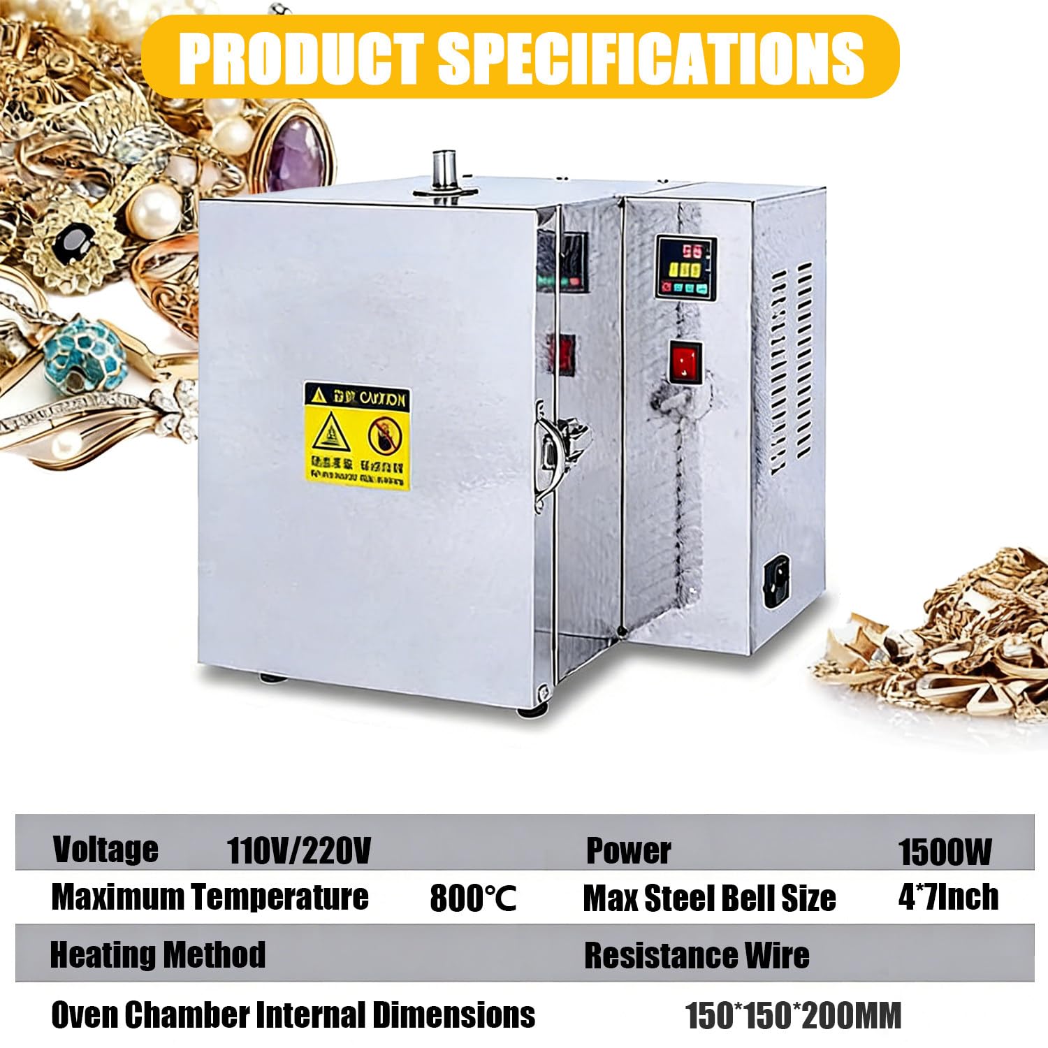 Muffelofen, 1500 W Elektrischer Keramik Muffelofen, Segmentierte Temperaturregelung, Mit LED-Anzeige, Vierseitige Beheizung, Max. 800 °c, Ideal Für Juweliere, Kunsthandwerker