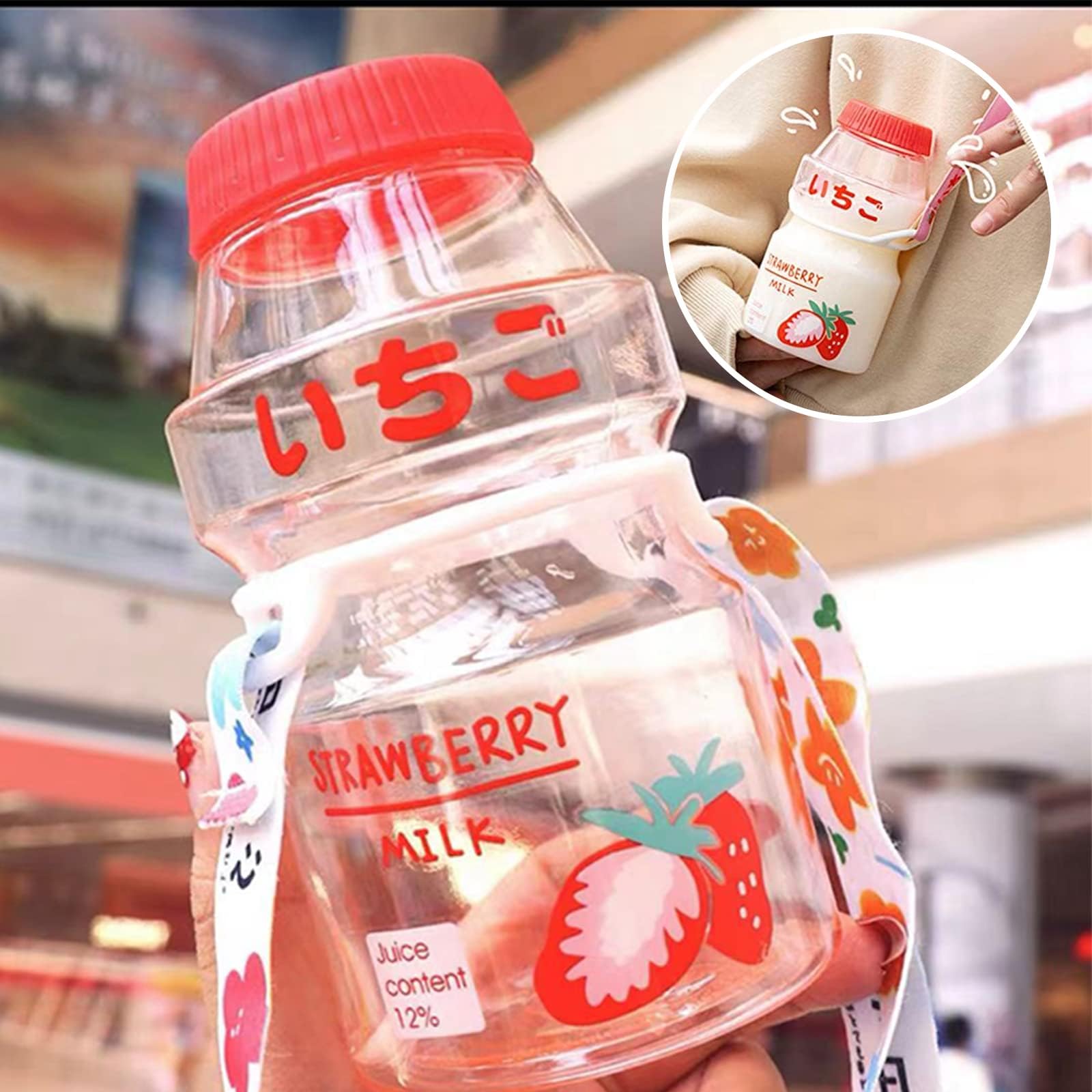 Cute Strawberry Water Bottle - Kawaii Milk Carton Shape, 480ml, Leakproof, BPA Free, For Kids & Adults - View #10