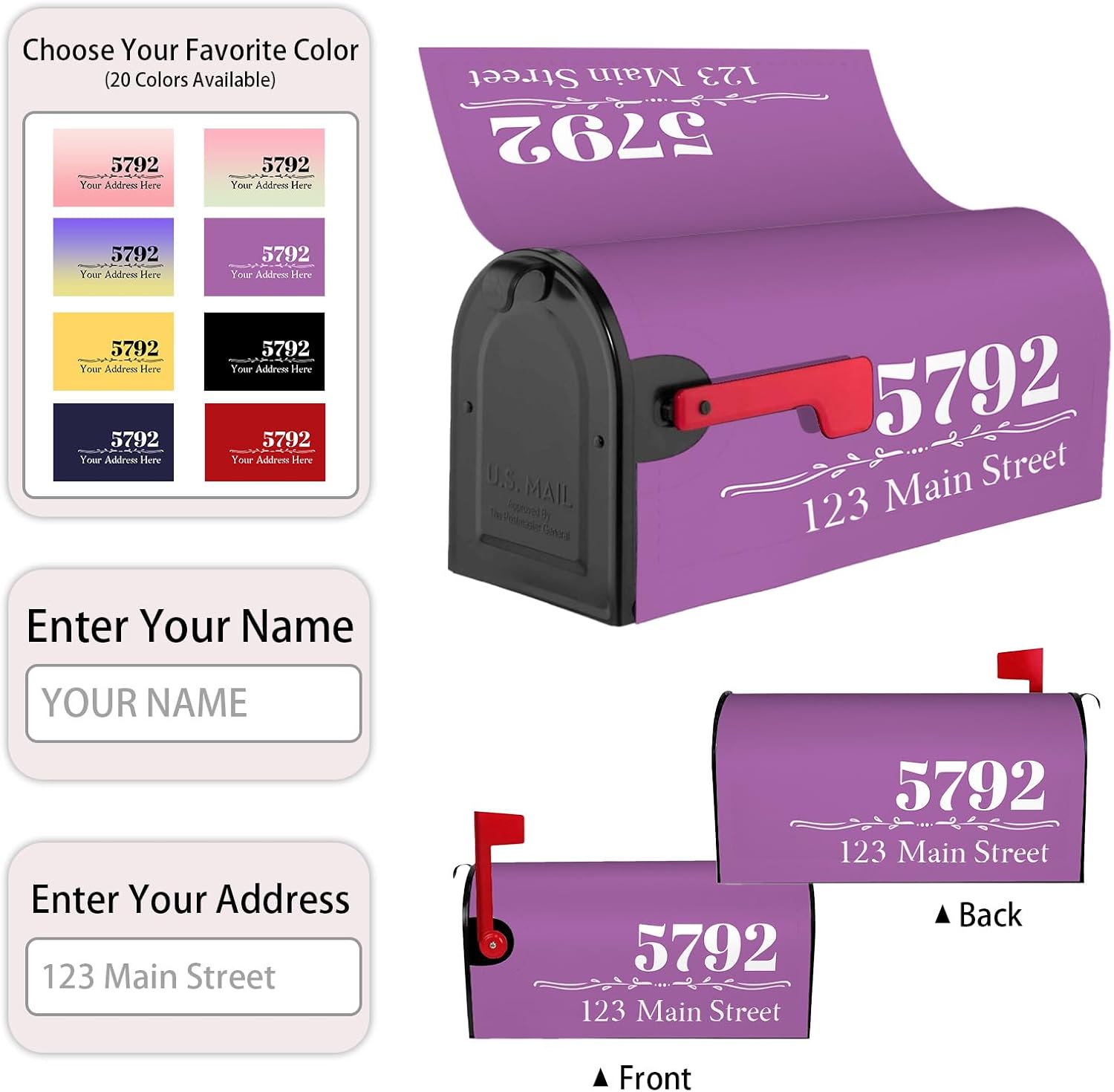 Personalized Mailbox Covers Custom Numbers Address Mailbox Cover Magnetic Standard Size, Customized Wraps Post Letter Box Cover for Garden Yard Outdoor Decorations