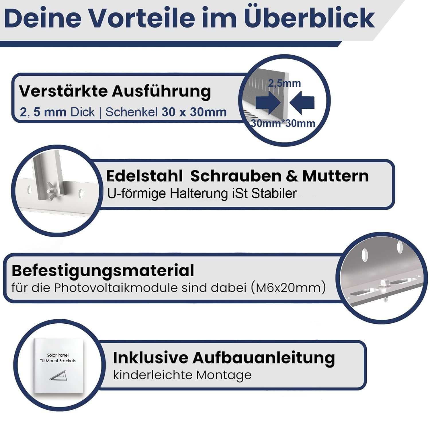 Solarmodul Halterung, 114cm 2 Paar Solarpanel Halterung, Halterung Balkonkraftwerk für 100W-500W Solarpanel, Winkel Einstellbar 0-90° Halterung für Solarpanel, für Dachhalterungen Solarmodule