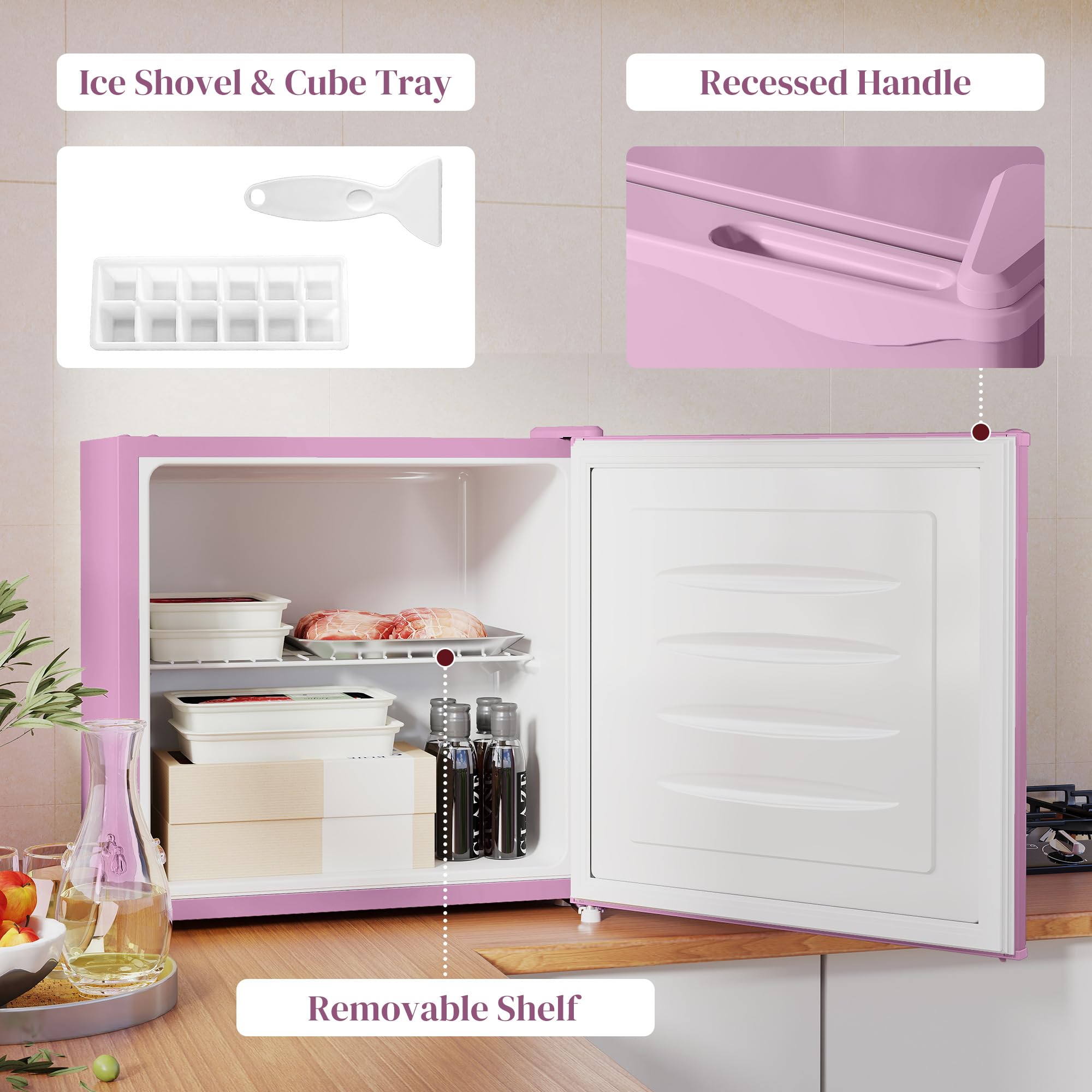 HOMCOM Mini Freezer Countertop, 1.1 Cu.Ft Compact Upright Freezer With Removable Shelves, Reversible Door For Home, Dorm, Apartment And Office, Pink on Fridge.com - View 6