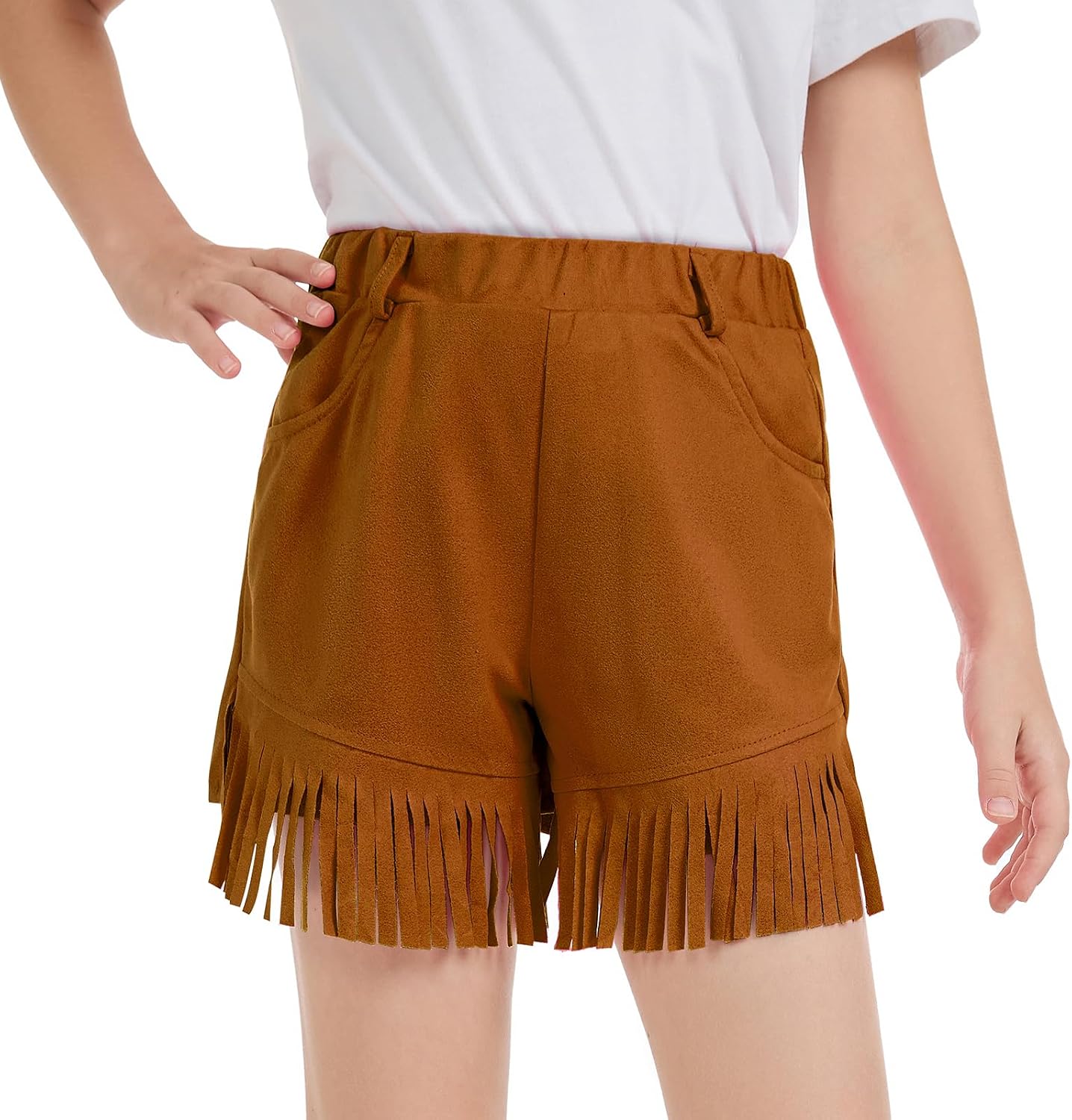 Western Cowgirl Outfit for Kids Short 60s 70s Hippie Fringe Shorts Faux Suede Tassel Leather Shorts Hallowee