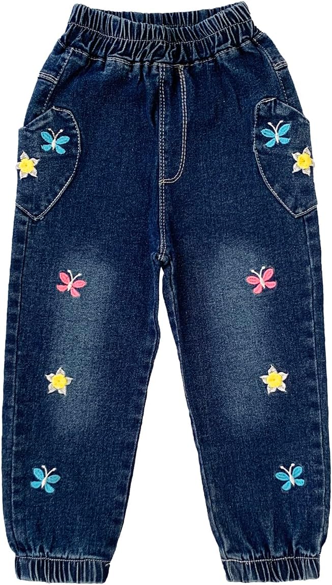 Peacolate 2-10Years Little Big Girls Spring Autumn Embroidered Jeans Trousers Pants for Kid
