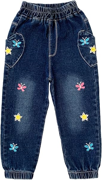 Peacolate 2-10Years Little Big Girls Spring Autumn Embroidered Jeans Trousers Pants for Kid