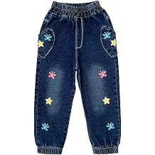 Peacolate 2-10Years Little Big Girls Spring Autumn Embroidered Jeans Trousers Pants for Kid