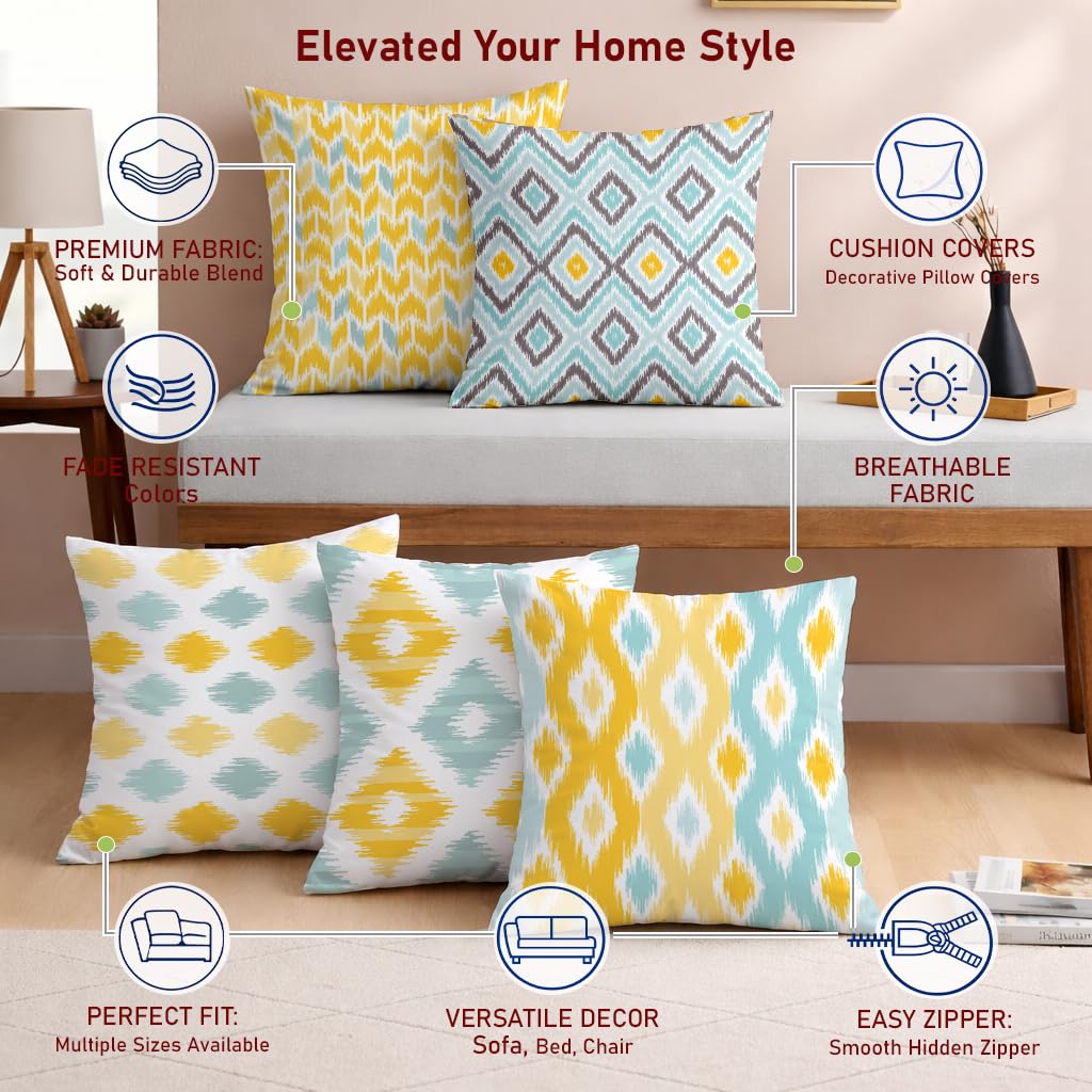Buy STITCHNEST Set of 5 Jute Cushion Covers – 16x16 Inches