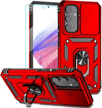 for Galaxy A54 5G Phone Case,with Screen Protectors and Camera Cover,[Military Grade] 16ft.Drop Tested Cover with Magnetic Kickstand Protective Case for Galaxy A54 5G, Red