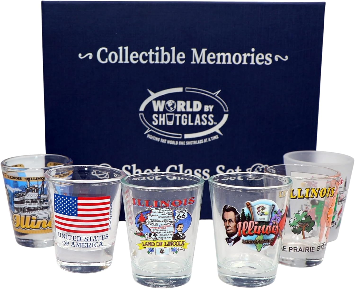 World By Shotglass Illinois United States USA Souvenir Boxed Shot Glass Set (Set of 6)