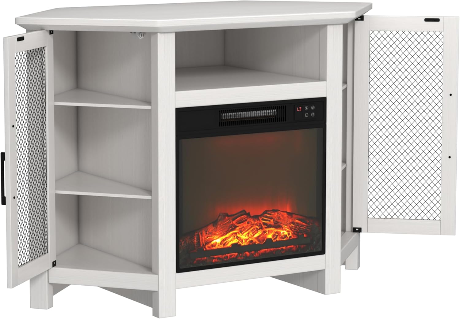 Clihome Fireplace TV Stand Set 47inches Entertainment Center with Fireplace with Cabinet Electric Fireplace Inserts Heater TV Stands for Living Room with Vintage Fire Places Christmas Decor, White