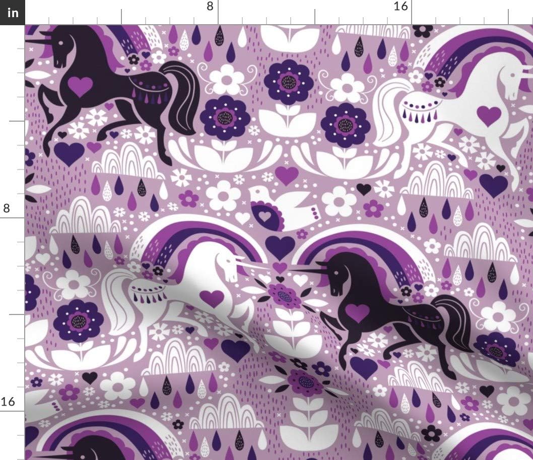 Spoonflower Fabric - Swedish Candy Garden Unicorn Kids Flowers Purple Rainbow Printed on Petal Signature Cotton Fabric by The Yard - Sewing Quilting Apparel Crafts Decor