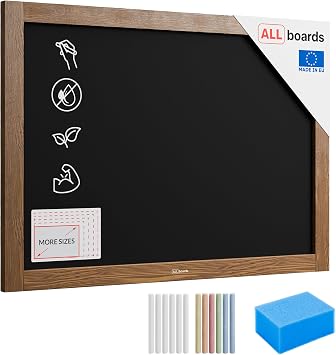 ALLboards Chalkboard with Varnished Wooden Frame 70x50cm, Chalk Writing Board, Blackboard