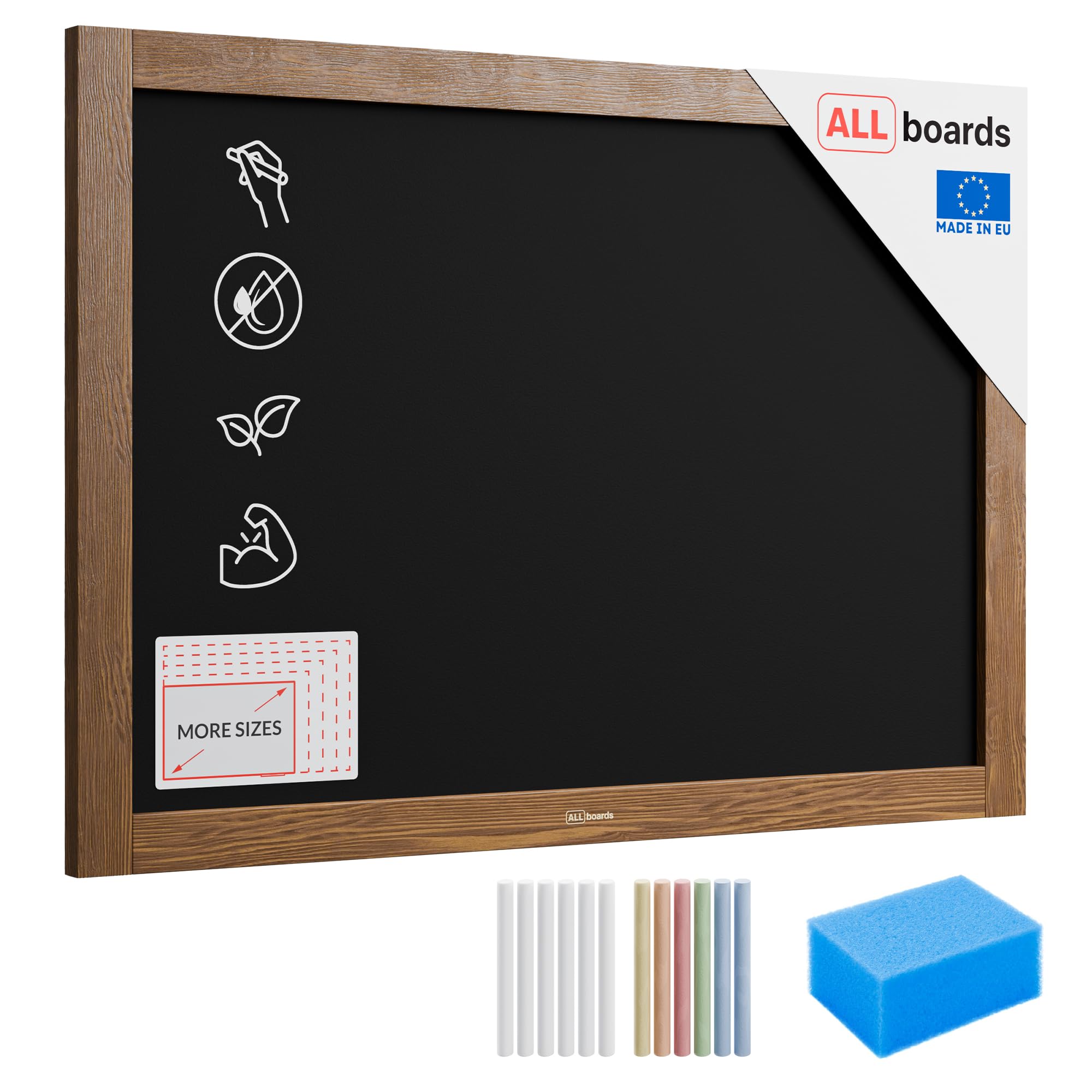 ALLboards Pizarra De Tiza Con Marco De Madera Barnizada 70x50cm, Pizarra De Tiza Para Escribir
