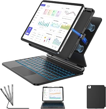 TSQQST Keyboard Case for iPad Air 11 Inch M4/M3/M2, 2026/2025/2024 | iPad Air 5th 4th Gen/ Pro 11 2018-2022, Magnetic Detachable, Backlit, Trackpad, Pencil Holder, Contact Connector, Black