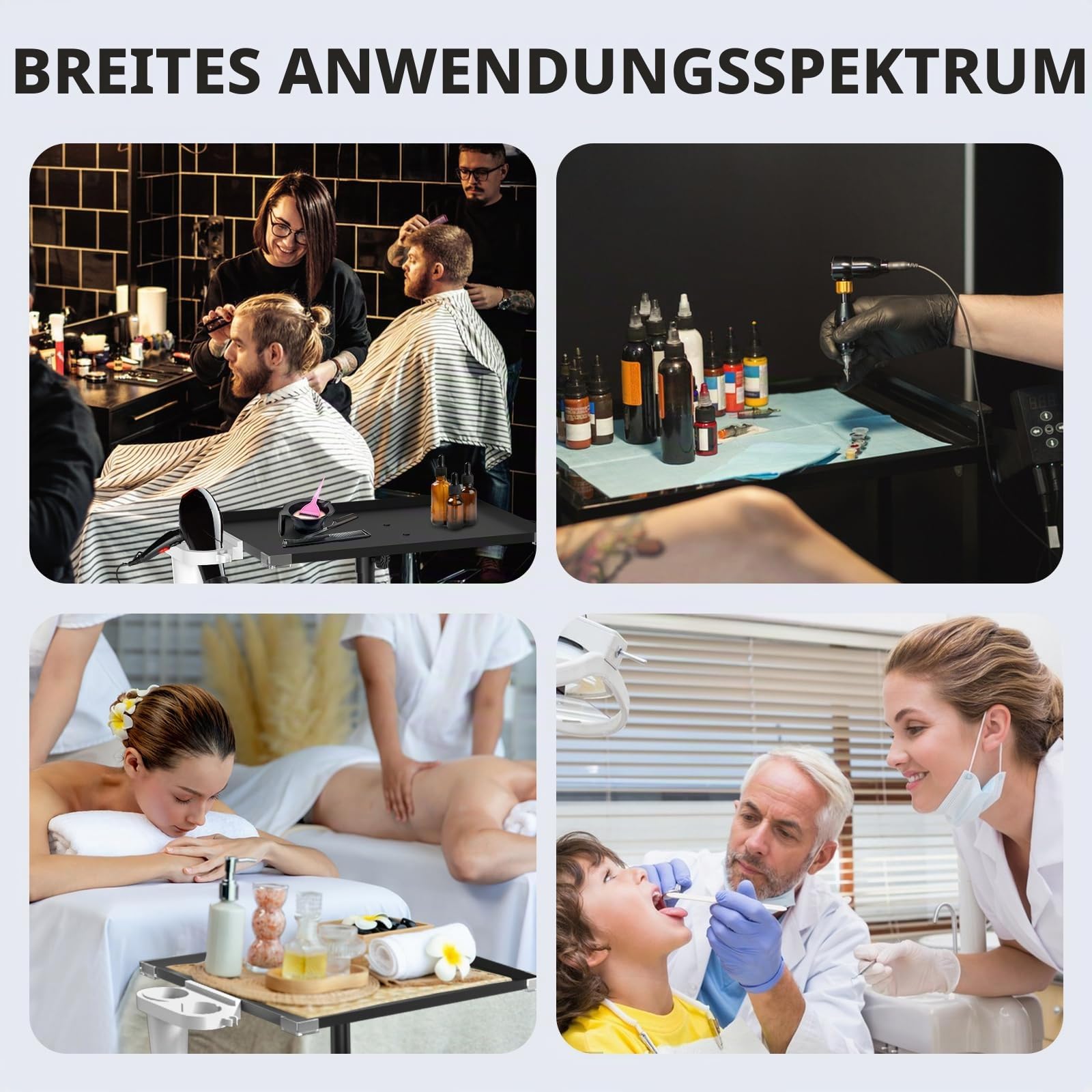ZHOOGE Salon-Tablett auf Rädern höhenverstellbar 360-Grad stummes Universalrad für Tattoo Spa Zahnarzt